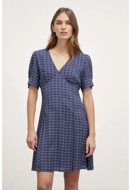 Шпиц рокля с бухнали ръкави - Тъмносин