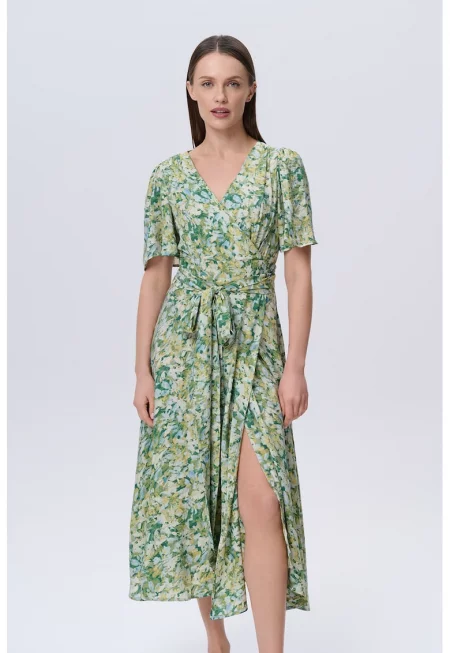 Шпиц рокля с колан - Бледозелен/Шам фъстък зелено