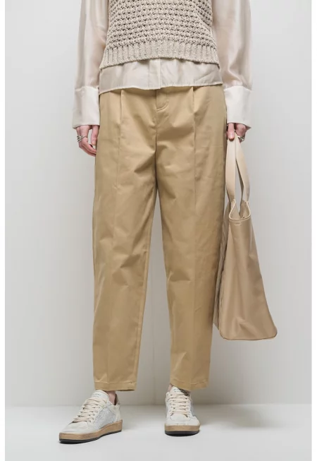 Скосен панталон с басти - Бежов