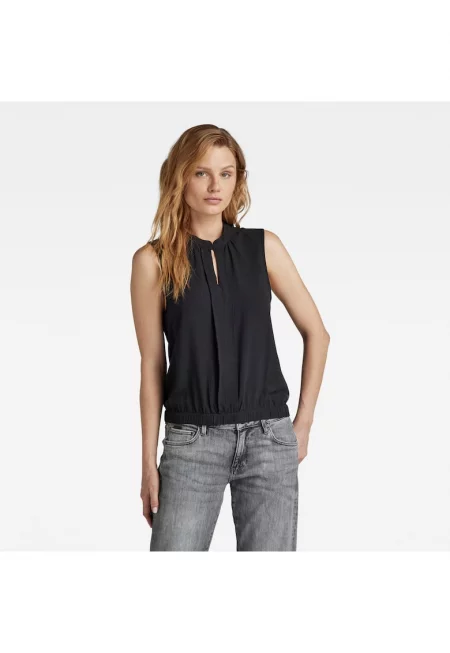 Слим блуза с отвори - Черен