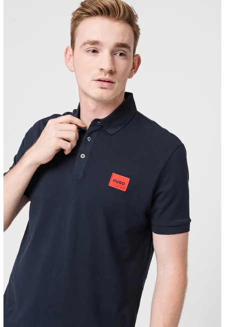 Слим тениска Dereso с яка - Тъмносин