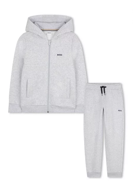 Спортен екип с цип и лого - Сив меланж