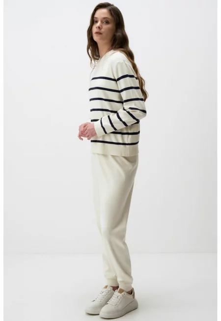 Спортен панталон с висока талия - Бял