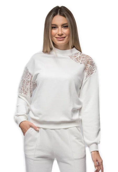 Суитшърт Tania с дантела и бродерии - Бял