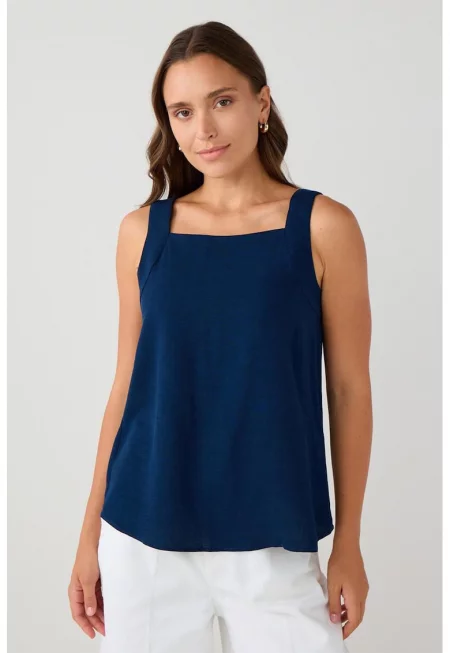 Танк топ с лен с квадратно деколте