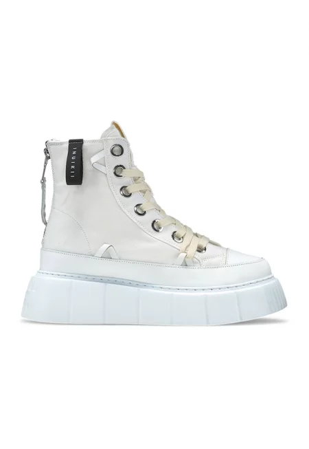 Текстилни спортни обувки с равна платформа - Бял/Крем