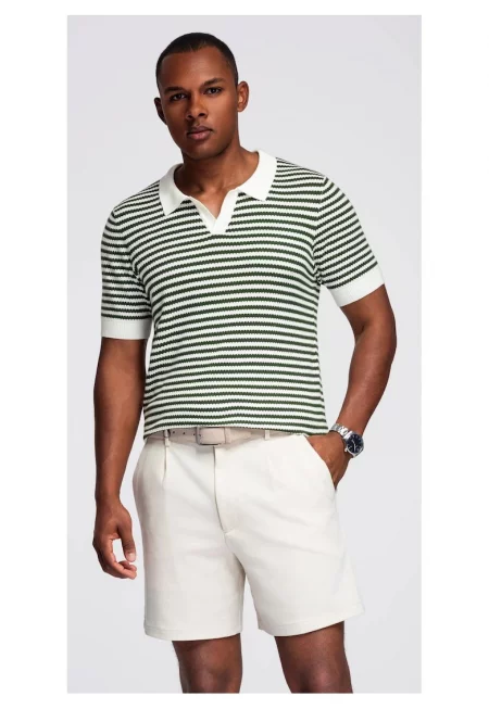 Тениска от вискоза на райета OM-POSS-0161 - Маслинено зелено