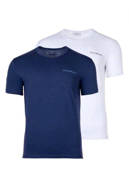 Тениска с лек шпиц - 2 броя - Бял/Син