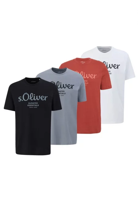 Тениска с лого - 4 броя - Бял/Черен/Светло сив