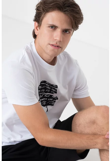 Тениска с овално деколте и лого - Бял/Черен