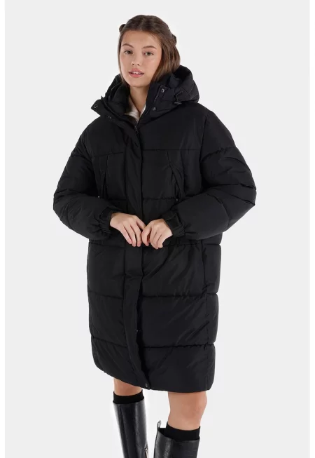 Уголемено зимно яке с качулка - Черен