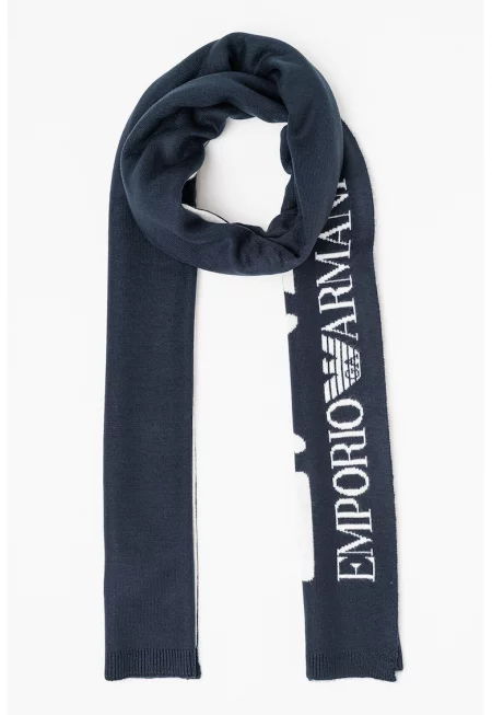 Унисекс шал с лого - Бял/Ултрамарин синьо