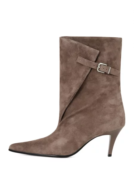 Велурени боти с котешки ток - Сиво-бежов