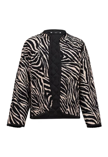 Яке без закопчаване с леопардов принт - Черен/Бежов