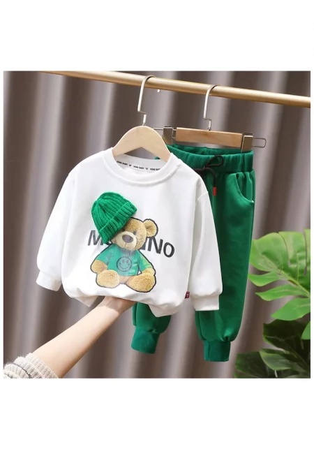 Зелен анцуг за момчета с мече Валентин