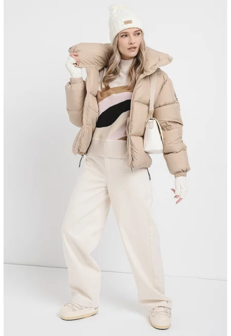 Зимно яке с вата от патешки пух и висока яка - Бежов