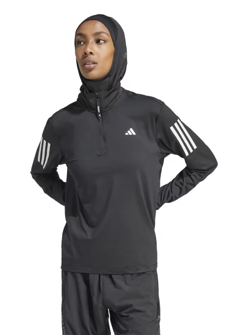 Блуза за бягане с къс цип и цепки за палците