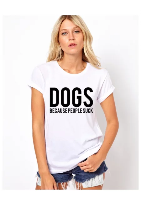 Бяла дамска тениска - КУЧЕТА