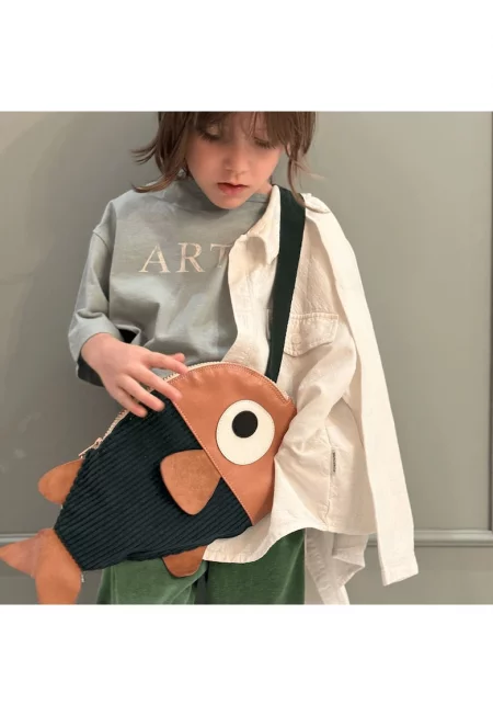 Чанта от естествена кожа - Finny - Зелен сапин/сьомгаб/сьомгаб/Сьомга - Зелен/Оранжев