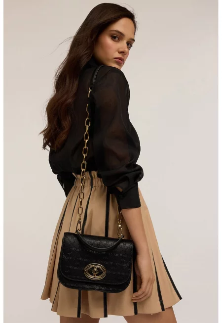 Чанта през рамо от еко кожа с отделяща се презрамка-верижка - Черен