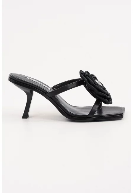 Чехли с флорален детайл - Черен