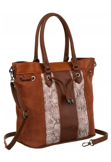 Дамска чанта  Tote - кафява - изработена от екологична кожа - с два вътрешни джоба - регулируема и подвижна презрамка