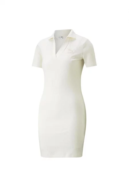 Дамска рокля  Classics Ribbed V-Collar 27723 - Бяла