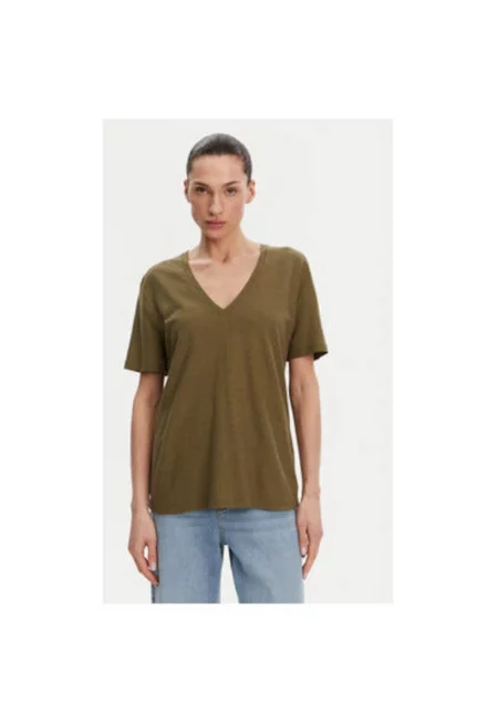 Дамска тениска  53-2148 - Лен/Памук - Зелена - Зелен