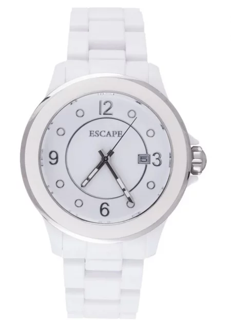 Дамски часовник  40 мм - бяла пластмасова каишка - водоустойчивост 5 ATM