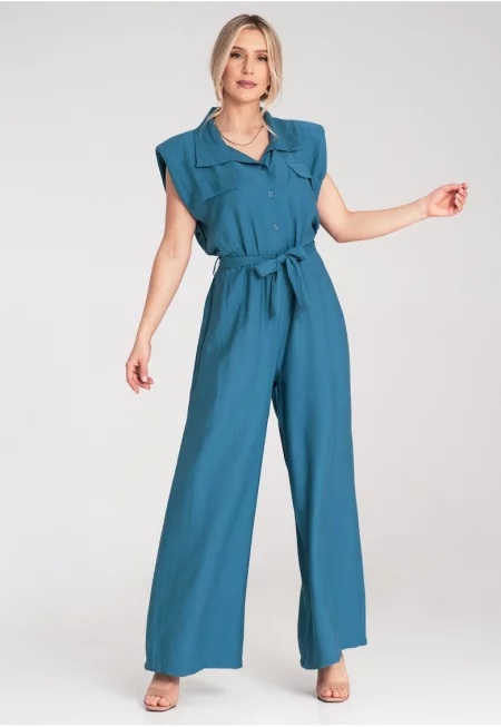 Дамски гащеризон -  елегантен - син - официална материя - Един размер