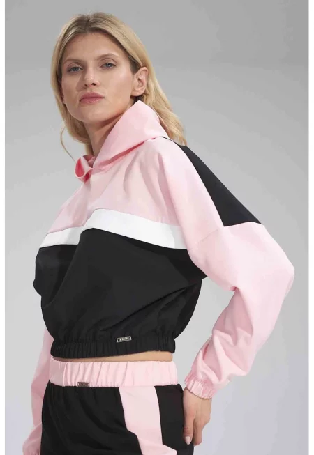 Дамски къс суитшърт  черно/розово - дълъг ръкав - полиестер -