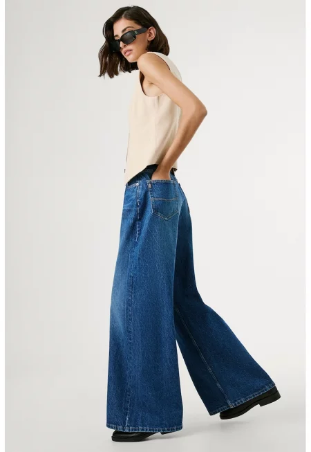 Дънки с висока талия и широк крачол - Син