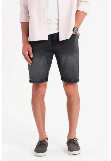 Дънков къс панталон с джобове - Черен