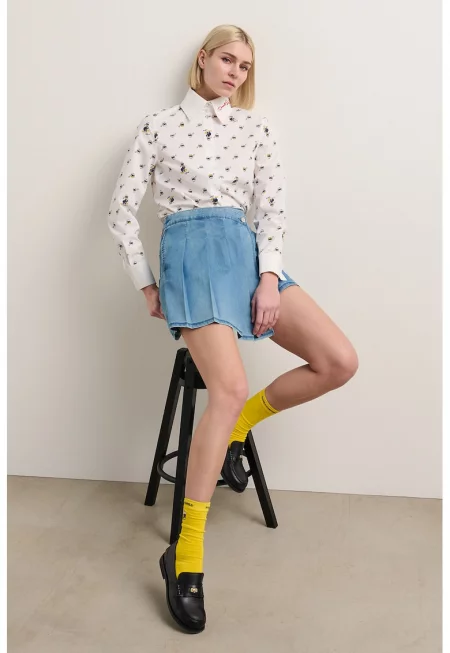 Дънков скорт с джобове - Пастелносин