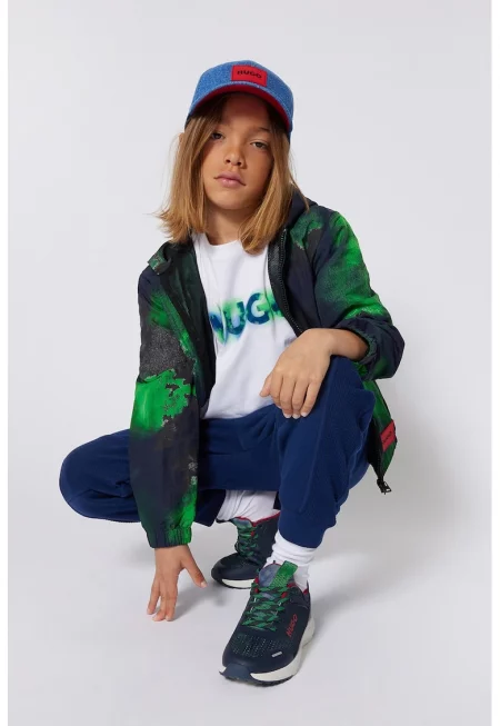 Худи с цип и принт - Ултрамарин синьо/Светлозелен