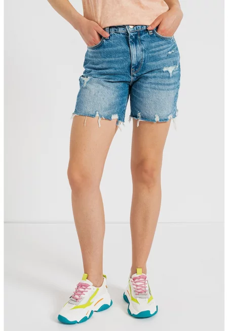 JEANS - Къс панталон от деним с незавършени краища