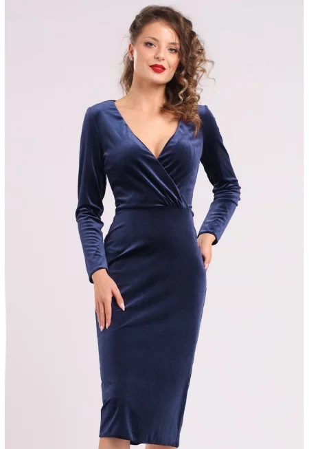 Кадифена миди рокля с шпиц