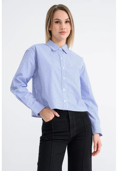 Къса раирана риза - Бял/Син