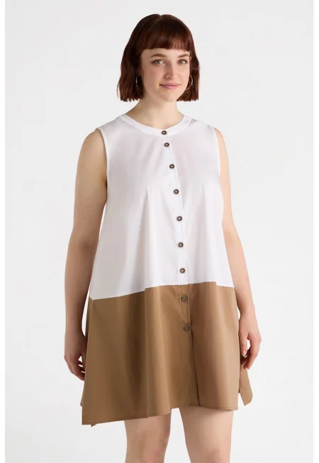 Къса рокля - Бял/Кафяв