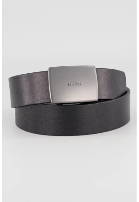 Кожен колан с метална тока - Черен