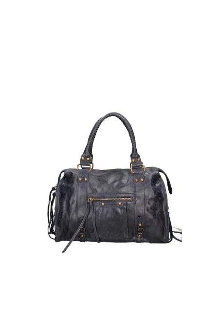 Кожена чанта Elara с дръжки - Тъмносин