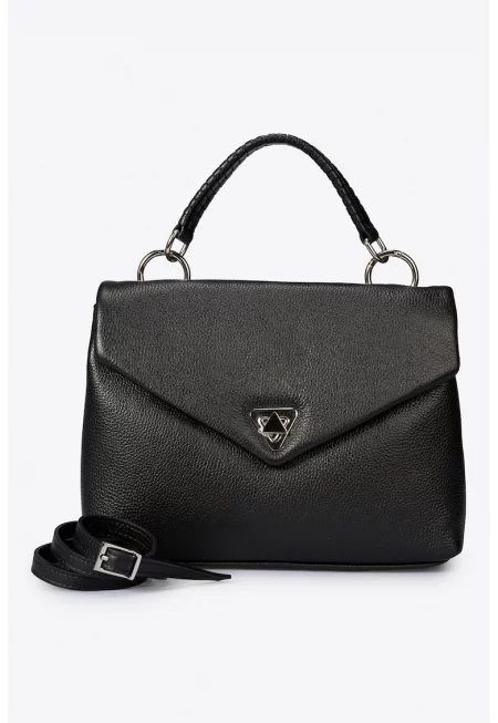 Кожена чанта през рамо с отделяща се презрамка - Черен