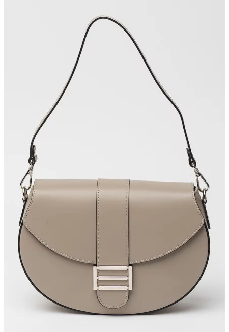 Кожена чанта през рамо с отделящи се презрамки - Светло кафяво