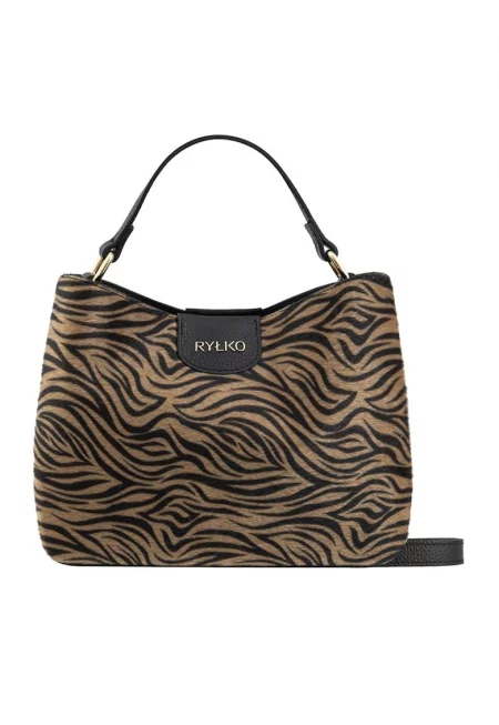 Кожена чанта през рамо с регулируема презрамка - Черен/Тъмнокафяв