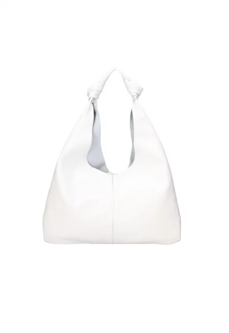 Кожена чанта за рамо с несесер с цип - Бял