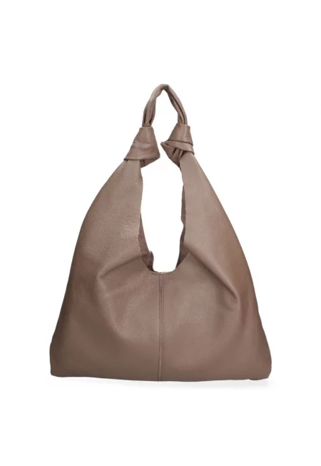 Кожена чанта за рамо с несесер с цип - Тъмнокафяв