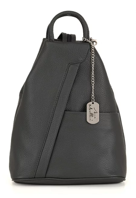 Кожена раница с презрамки с цип - Tъмносив