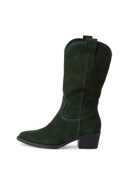 Кожени ботуши с остър ток - Зелен