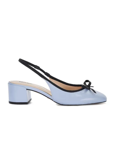 Кожени обувки Classy с ток и панделка - Светлосин
