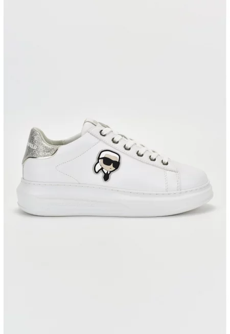 Кожени спортни обувки с лого - Бял/Сребрист